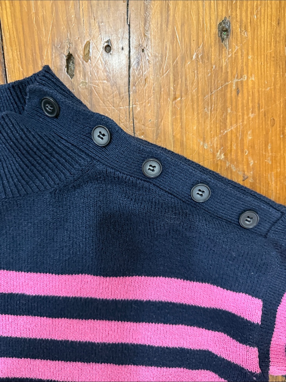 LOFT Navy and Pink Striped Sweater with buttons size large - Picture 3 of 11